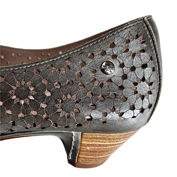 PIKOLINOS Shoes Euro 38 Olive Green Pretty Floral Flower Cutouts Stacked Heel - Picture 6 of 10